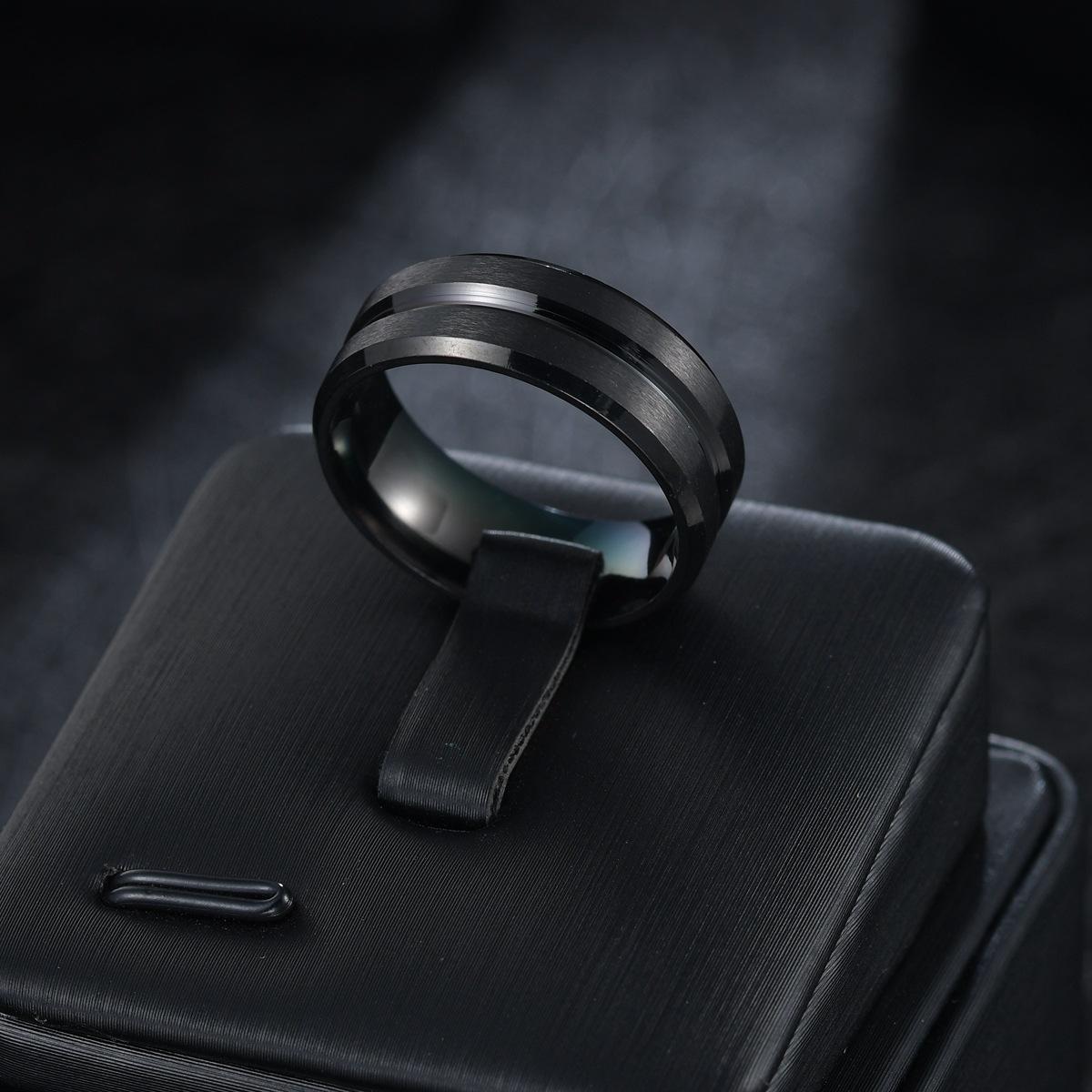 

Матовое мужское кольцо шириной 8 мм со средней канавкой, популярные простые ювелирные изделия в Европе и Америке 14 чёрный