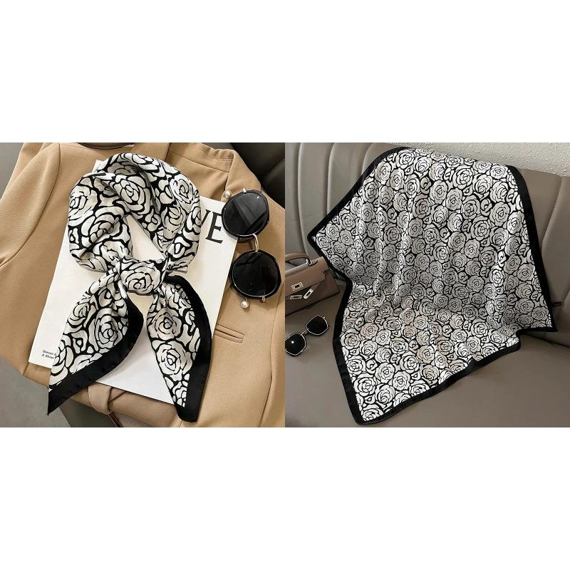Lenço Quadrado de Seda Estampa Floral de Luxo Mulheres Lenço de Cetim Macio Faixa de Cabelo Lenço de Pescoço Cabeça Hijab Senhora Faixa de Cabelo Foulard Fita de Bolsa