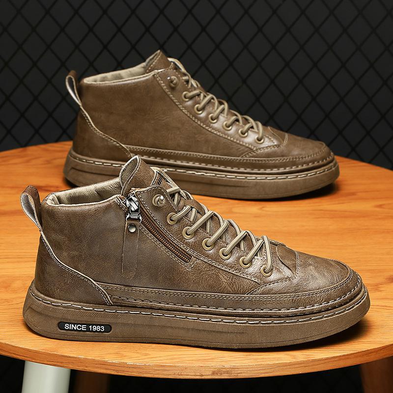 

Men s shoes 2025 new autumn and winter high-top board shoes men s trend casual youth trend shoes leather zipper 44 хакі