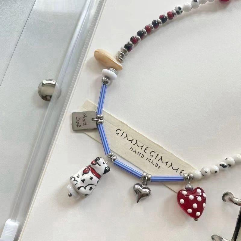 1PCS Personalized Beaded Black And White Beads Dalmatian Puppy Pendant Necklace Women s Gift Jewelry