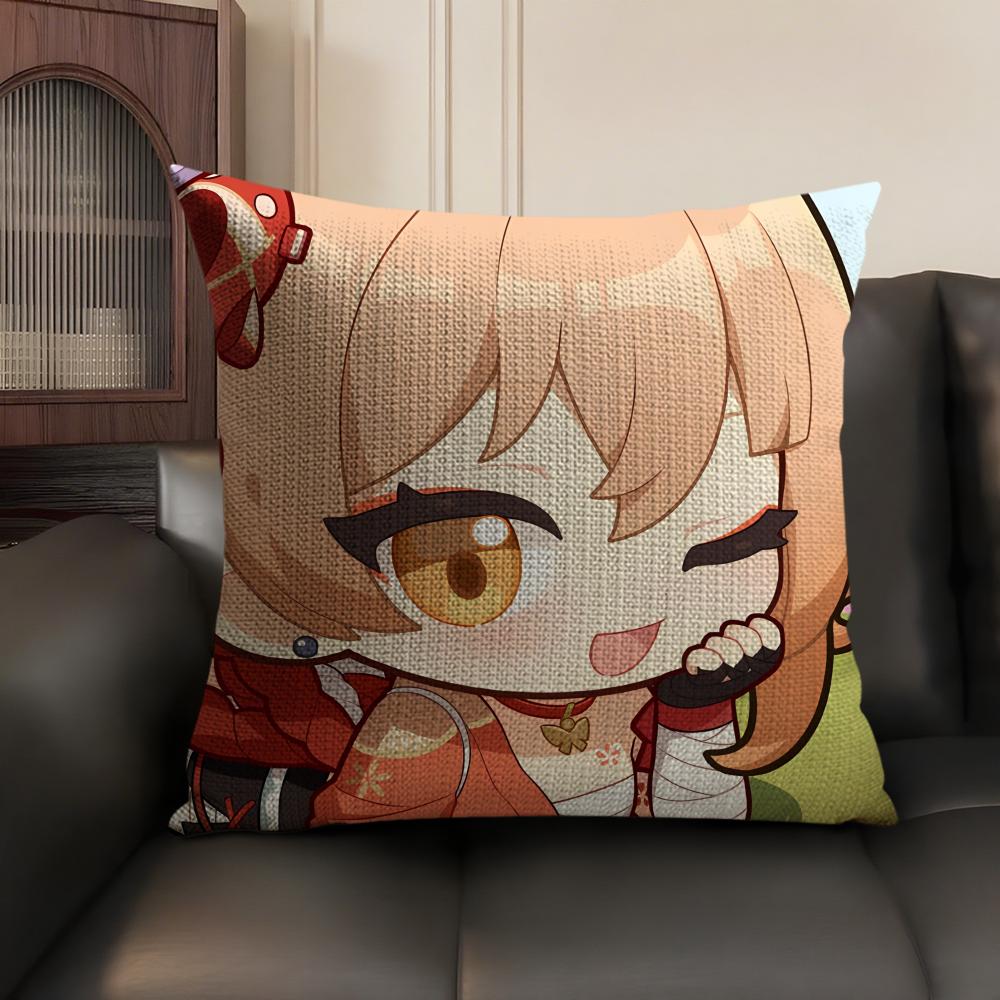 Yoimiya Cute Genshin Impact Cushion Cover Natural Linen Organic Fabric DoubleSided Printing Sofa Home Decor Gift Pillow Case