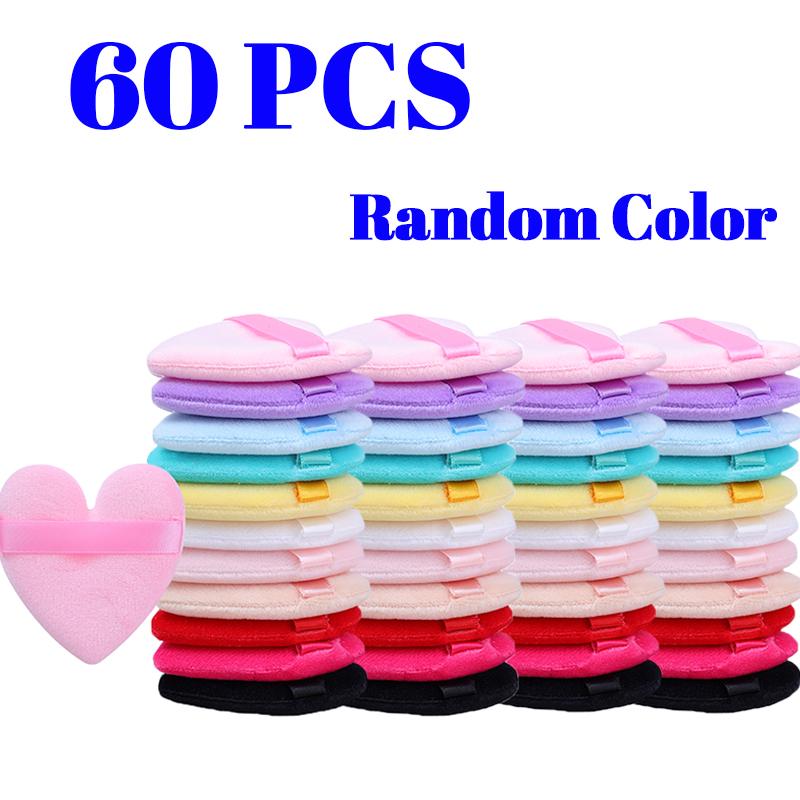 60pcs Soft Heart-Shaped Sponge Dry Powder Puff Double-sided Crystal Velvet Blush Loose Powder Cosmetic Puff Setting Makeup Tools