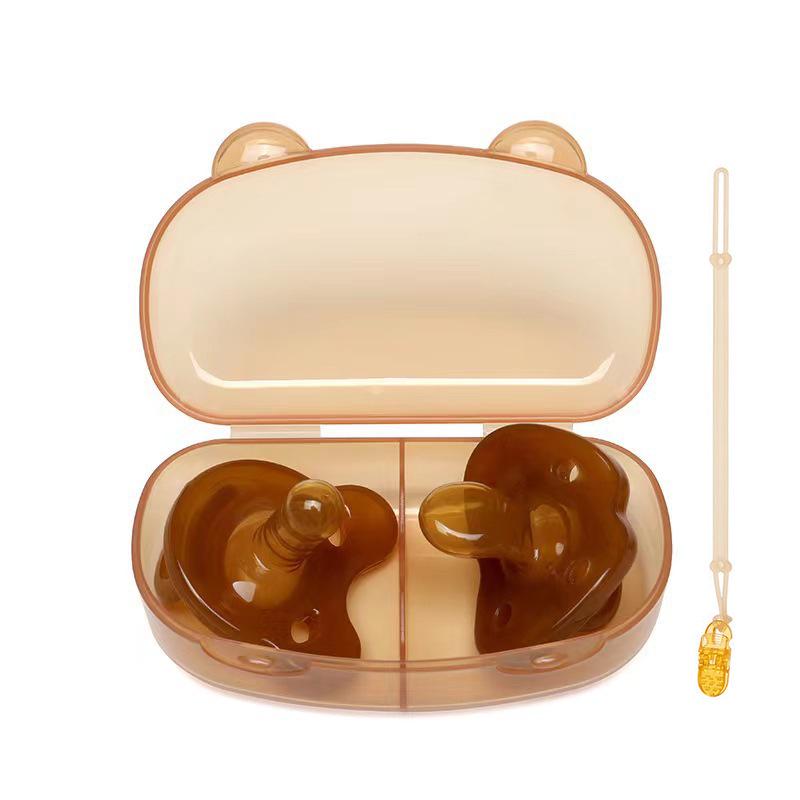 Round Flat Head Liquid Silicone Pacifier with Case & Anti-Drop Chain, Day/Night Use (2-Pack)