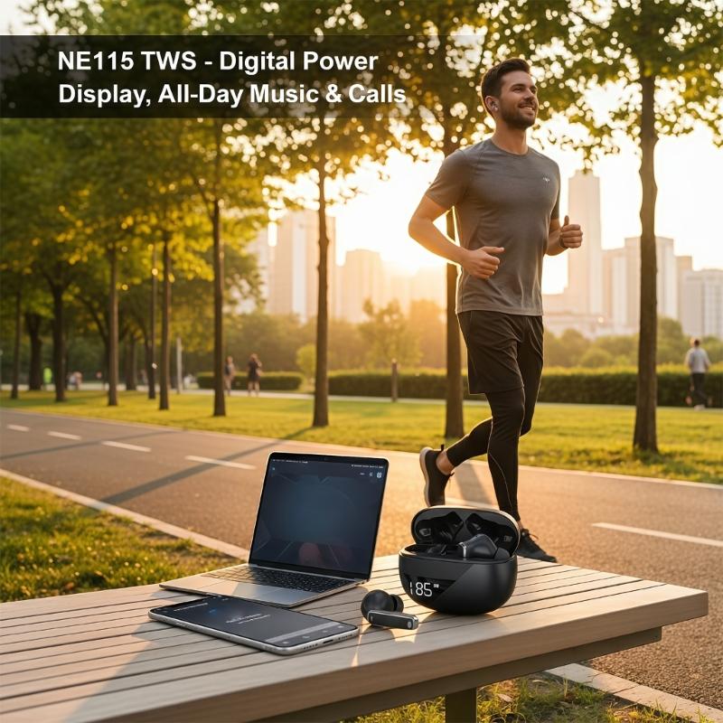 NE115 Wireless Sports In Ear Headphones With Digital Battery Display For Long Music Playbacks