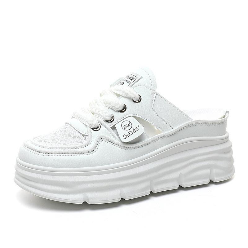 W New Breathable Summer Hollow Thick Sole Inner Height Increase Woven Surface Casual Shoes Sandals