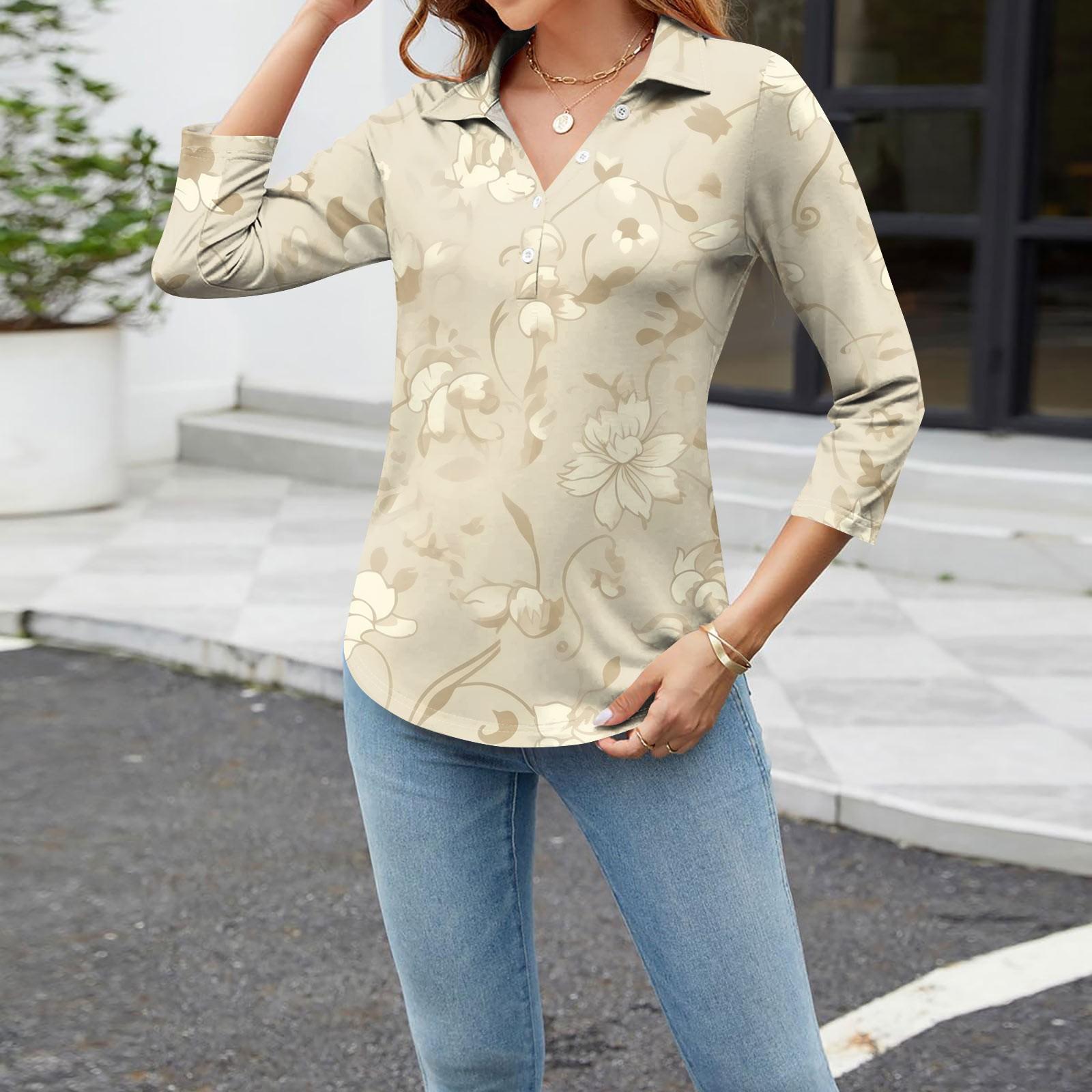 

Женская модная повседневная рубашка с лацканами и цветочным принтом на пуговицах с рукавами 3/4 M