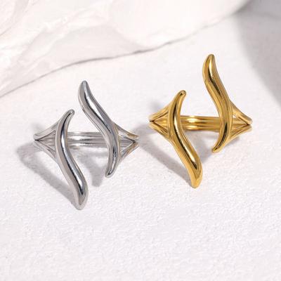 Middle Finger Ring Opening Adjustable Fit Women Ring Stainless Steel Texture Curved Geometric Shape Finger Band Jewelry Gift