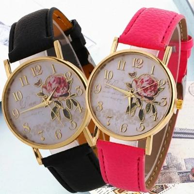 Belt Women's Printed Watch Fashion Korean Version Trend Simple Rose Digital Face Quartz Women's Watch