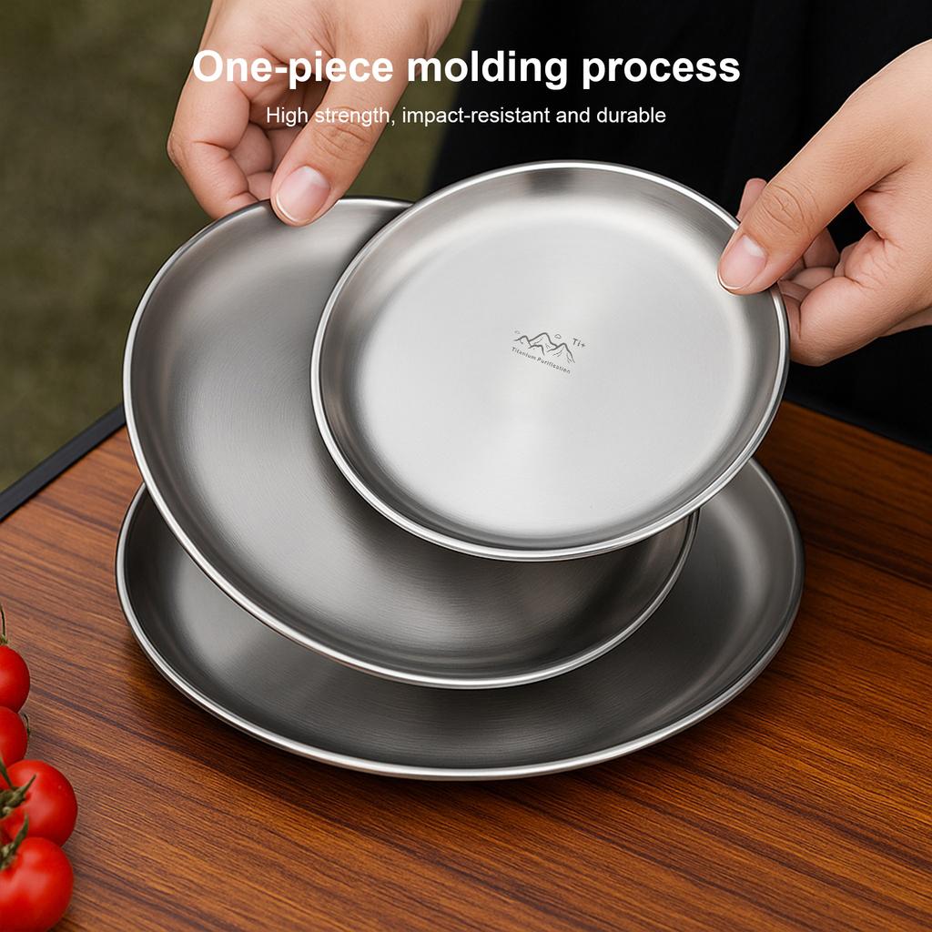 Titanium Purification Plate Ultra Lightweight Portable Safe Circular Dining Plate Hiking Picnic Barbecue Home Outdoor Cookware
