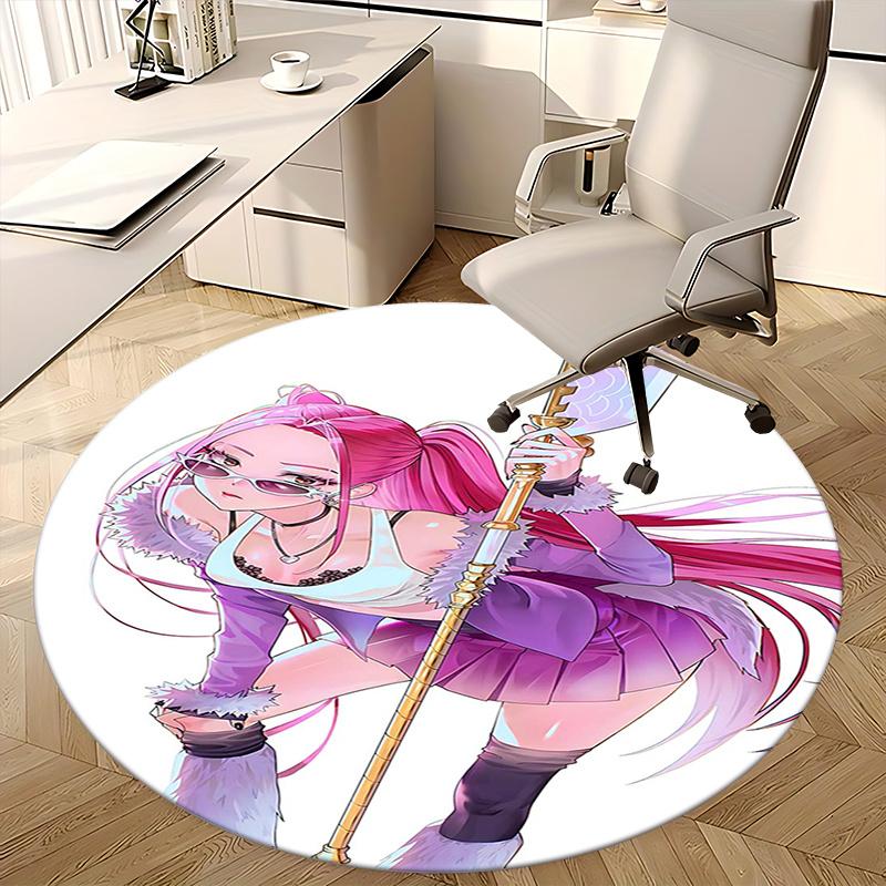 Pink Hair Girl,Fantasy Weapon Chair Mat Round Rug Office Carpet, Machine Washable, Non Slip, Suitable for Living Rooms, Bedrooms