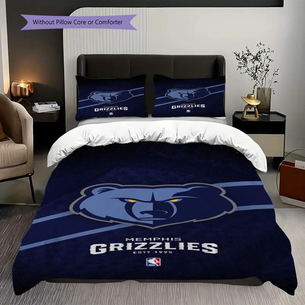 Memphis Grizzlies Blau Geist Stärke Dreiteiliges Set(1 Bettbezug + 2 Kissenbezüge, ohne Füllung)Weihnachts-Geburtstagsgeschenk Bettwäsche-Set