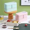 Leak-proof Bento Lunch Box with 3 Compartments Double Layer Buckle Closure Microwave Safe Stackable Salad Box for Kids Adults
