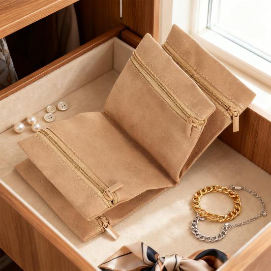 Jewelry Storage Bag Rings Earrings Bracelet Necklace Storage Pouch Foldable Zipper Closure Travel Jewelry Organizer