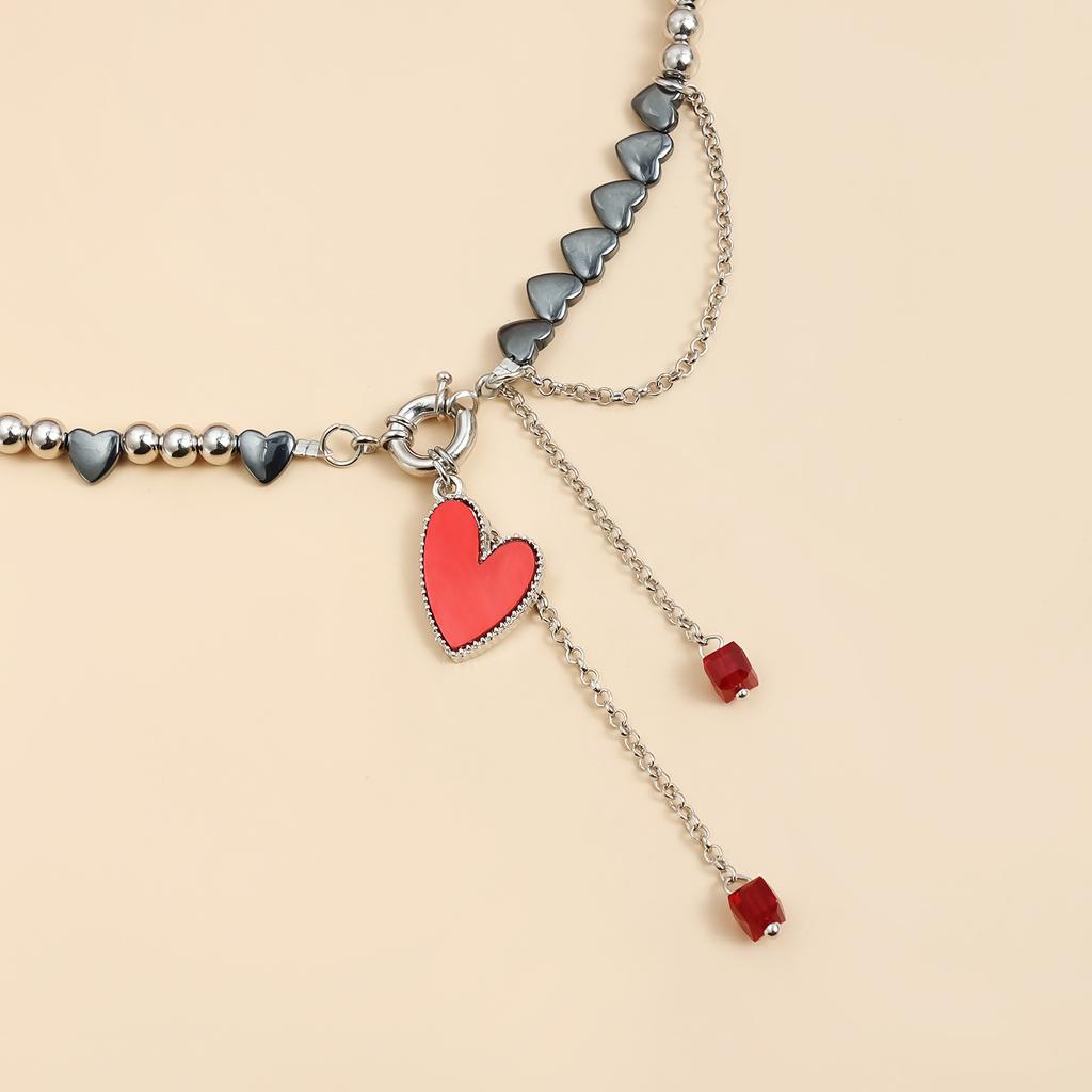 Y2K Heart Beaded Pendant Choker Necklace for Women Punk Crystal Gothic Female Party Jewelry Accessories