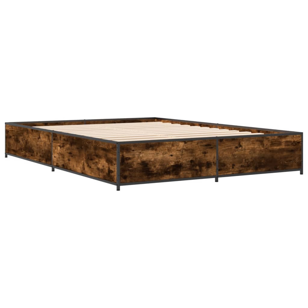 Bed Frame in Smoked Oak Finish 120 x 190 cm Made of Wood Based Material and Metal