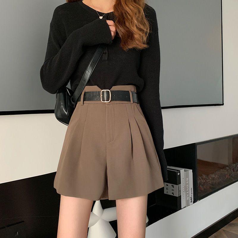 

Свободный костюм, шорты, женские летние женские широкие брюки, сексуальные брюки, повседневные брюки с поясом XL кофейный