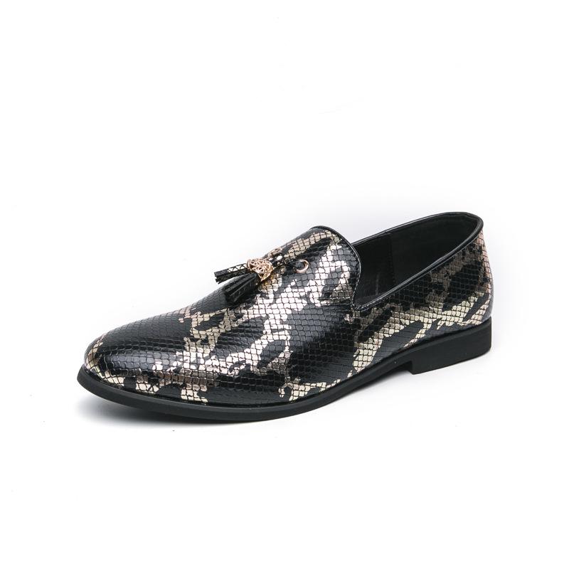 Large size men's feet, fringed pointed leather shoes, dress casual shoes, snake pattern loafers, British style men's shoes