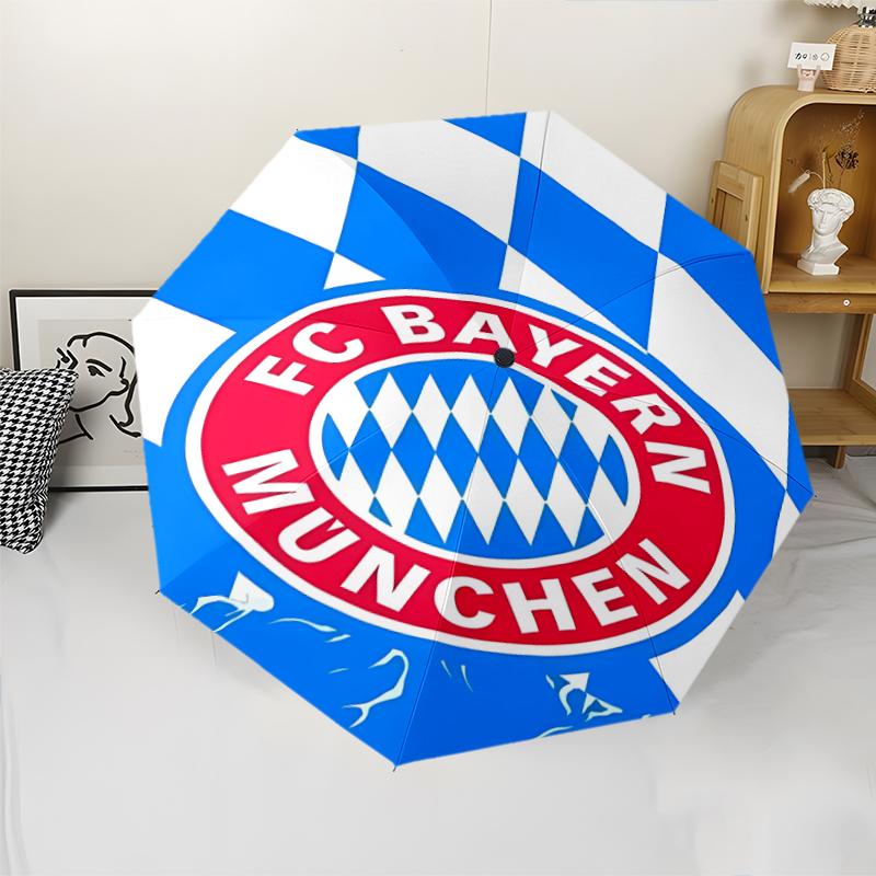 FC Bayern München Logo Print Automatic Umbrella, 8 Rib Iron Frame, Plastic Handle, Suitable for Outdoor Travel &Daily , Ideal Gift