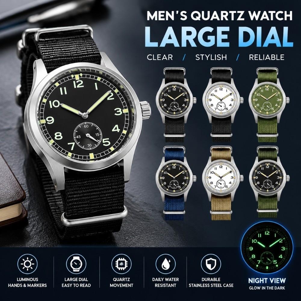 38mm Quartz Wristwatch Small Second Sub-Dial Luminous Watch Luminous Vintage Field Watch For Women