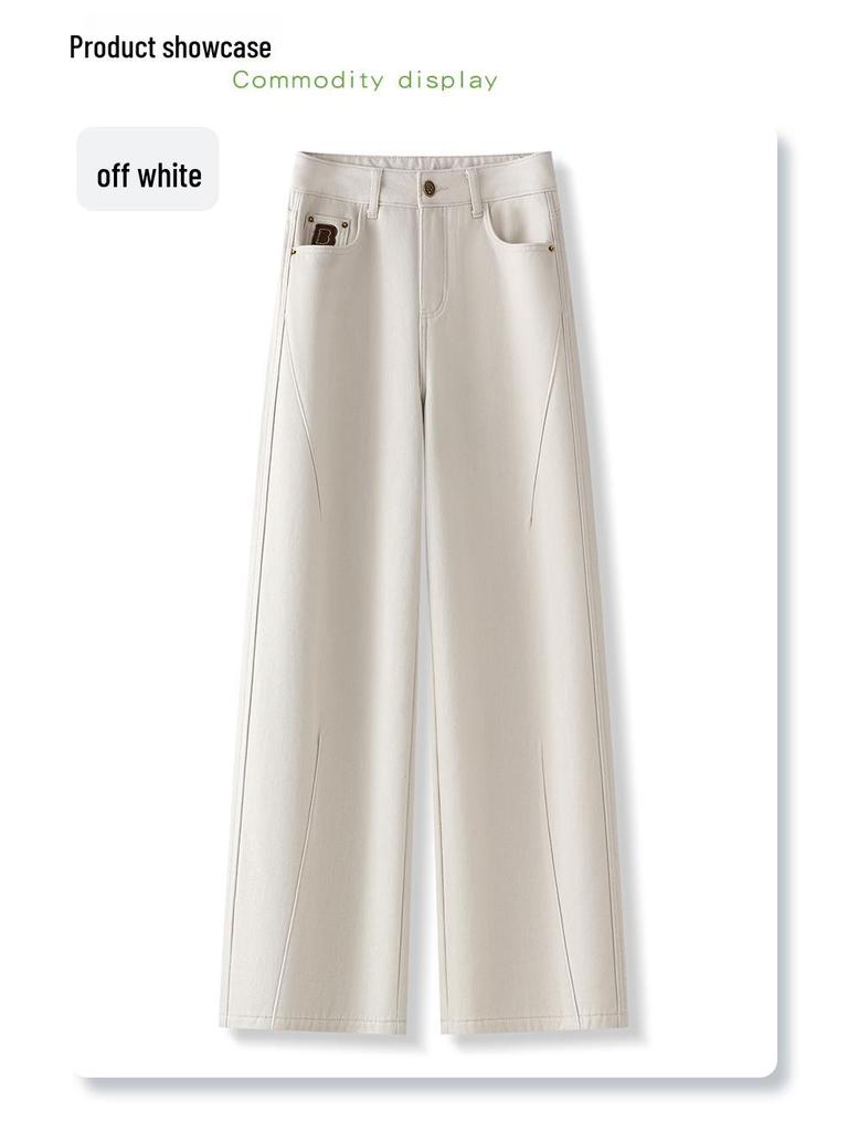 Women's 2024 White Fleece-Lined Wide-Leg Jeans for Autumn/Winter