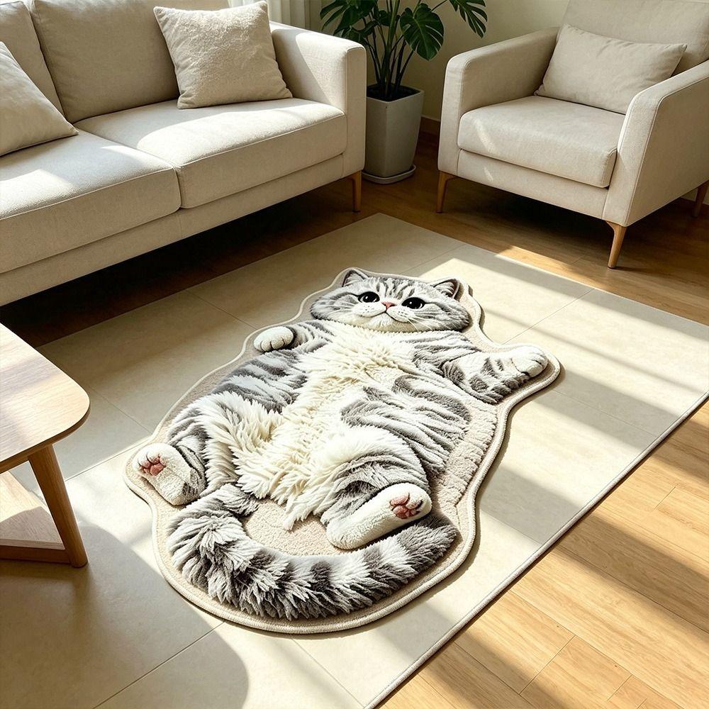 Non-Slip Home Decor Carpet Anti-fouling Cartoon Carpet Cute Cat-Shaped Area Rug  Bedrooms