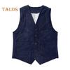 Men Corduroy Vest Coat V-neck Sleeveless Single Breasted Buttons Waistcoat with Pockets Solid Color Vest Jacket