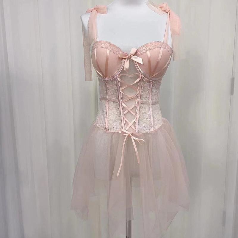 Sexy Sex Lace Gathering Perspective Pure Desire Uniform Backless Chest Pad Sex Underwear Set