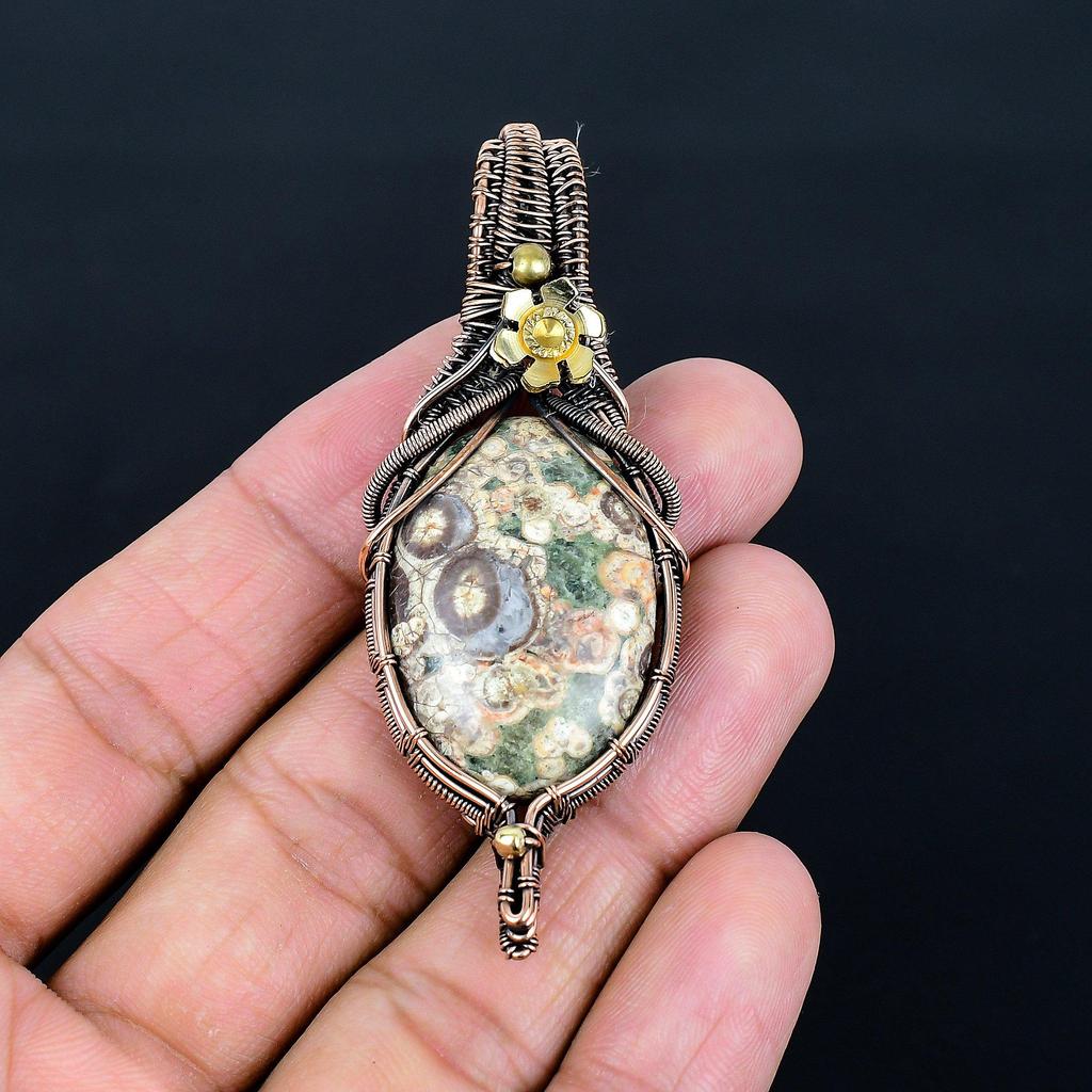 Crocodile Jasper 999 Copper Wire Wrapped Pendant, Handmade Gemstone Jewelry Pendant Gift For Birthday