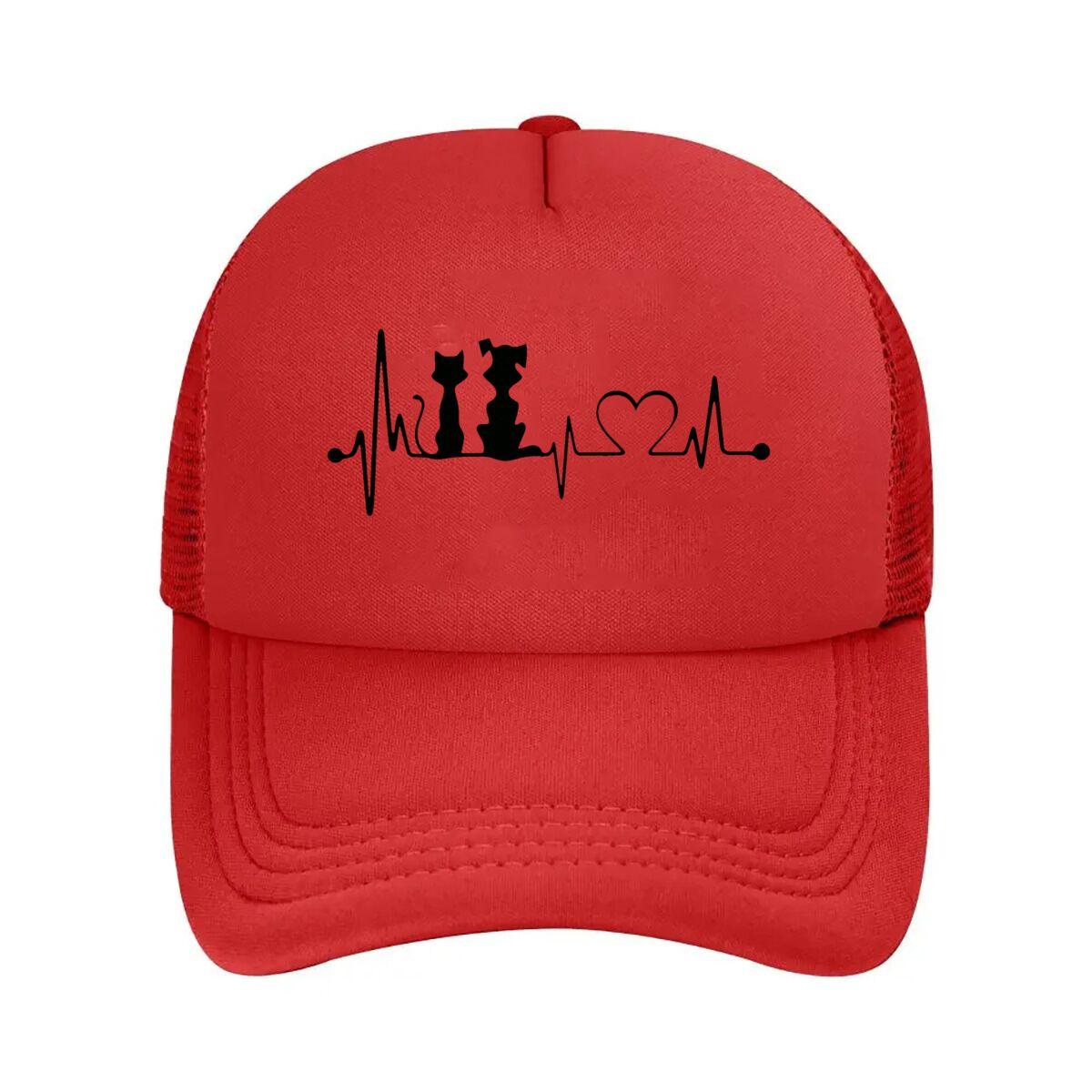 Cat Heartbeat Metal Wall Art Decor Mesh Baseball Cap Hip Hop Adjustable