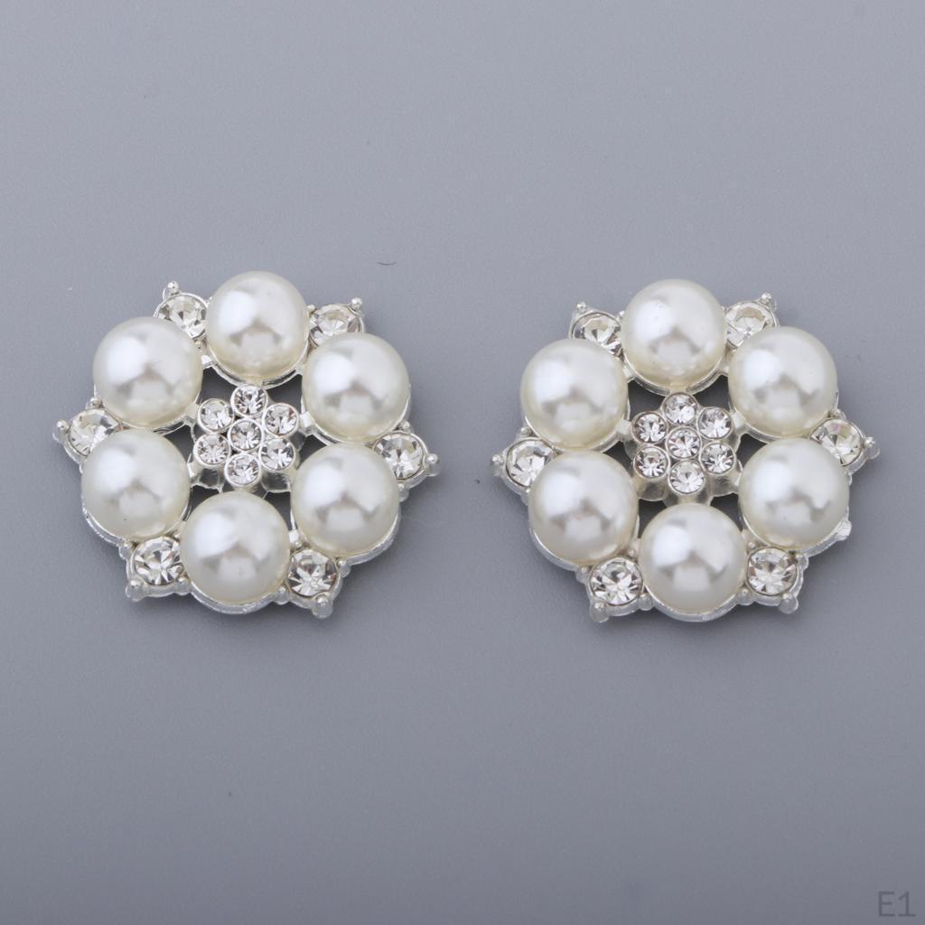 10 Pcs Alloy Rhinestone Flower Buttons Crystal Artificial Pearl Flatback