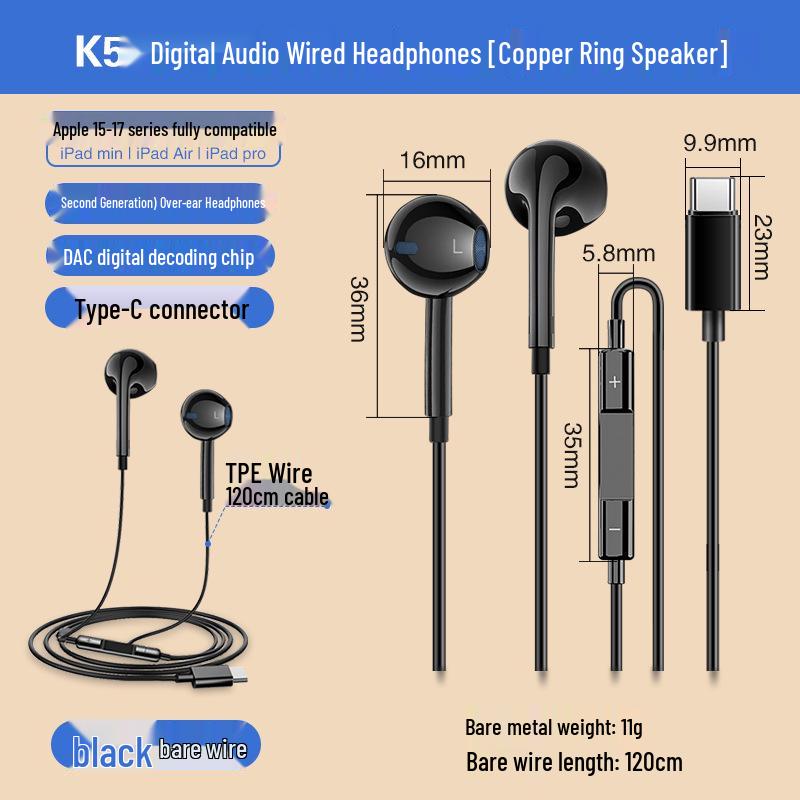 Typ-C Kopfhörer mit Fernbedienung für Vivo, Huawei, Samsung, Xiaomi, Oppo