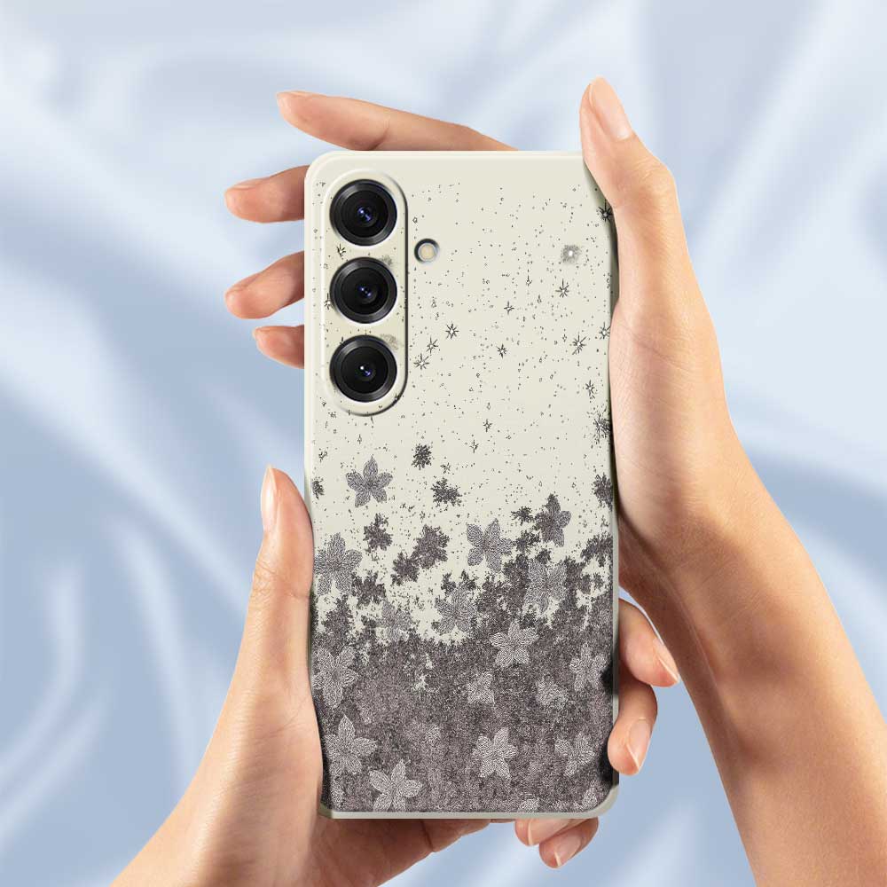 For Samsung Galaxy S25 Case Grey Flowers Pattern Printing Straight Edge TPU Phone Back Cover