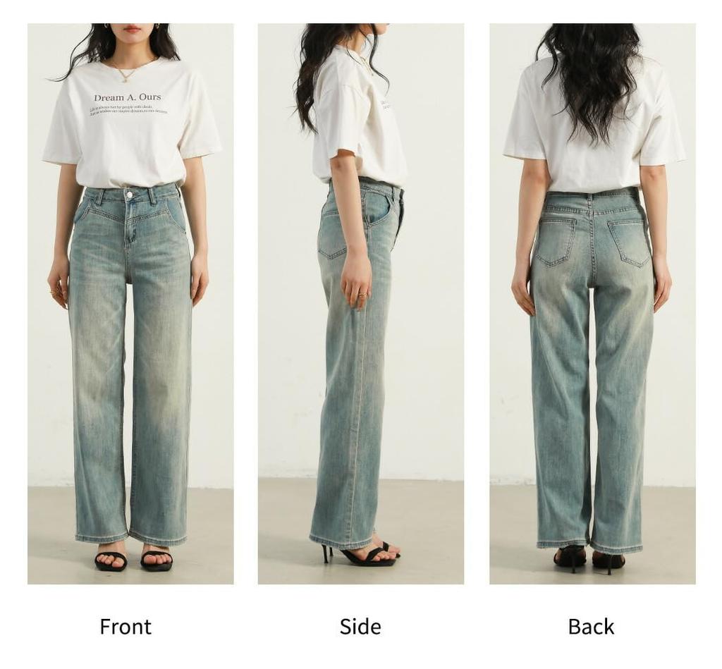 Teddy Denim Straight Vintage Distressed Medium Pants 568 2XL Light Women's Wide-Leg Pants, Fit, Finish, Hem, Weight, Spring/Autumn/Winter, (Size (30),