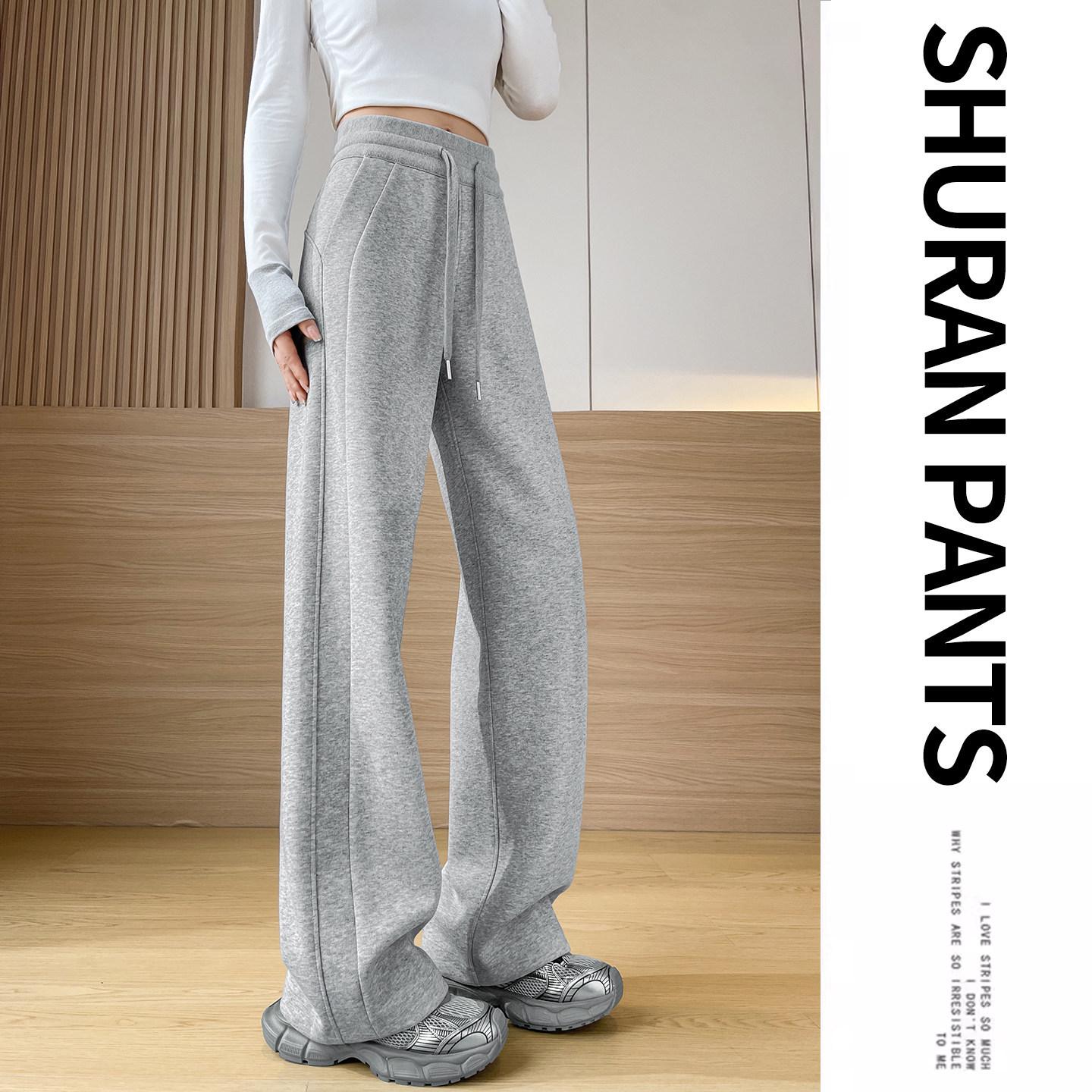 

2026 Gray & White High Waist Slimming Straight Leg Drape Pants - Women s Versatile Spring Style Casual Wear L recommended 106-117 jin