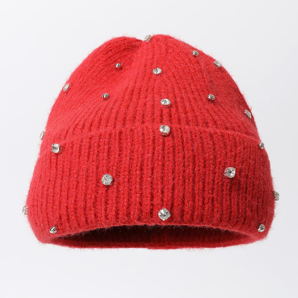 Solid Color Thickened Pom-Pom Square Diamond Sleeve Cap Outdoor Cold-Proof Warm Cap Knitted Cap