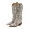 Pointed embroidered western cowboy boots women's spring and autumn new V-mouth but knee boots thick heel fashion knight boots