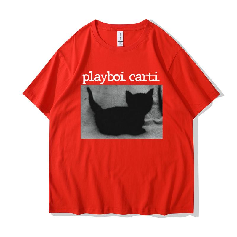 Playboi Carti Oversized Hip-Hop T Shirts Cute Cat Harajuku Print Tee Regular Mens Tops Quality Rapper Tshirt