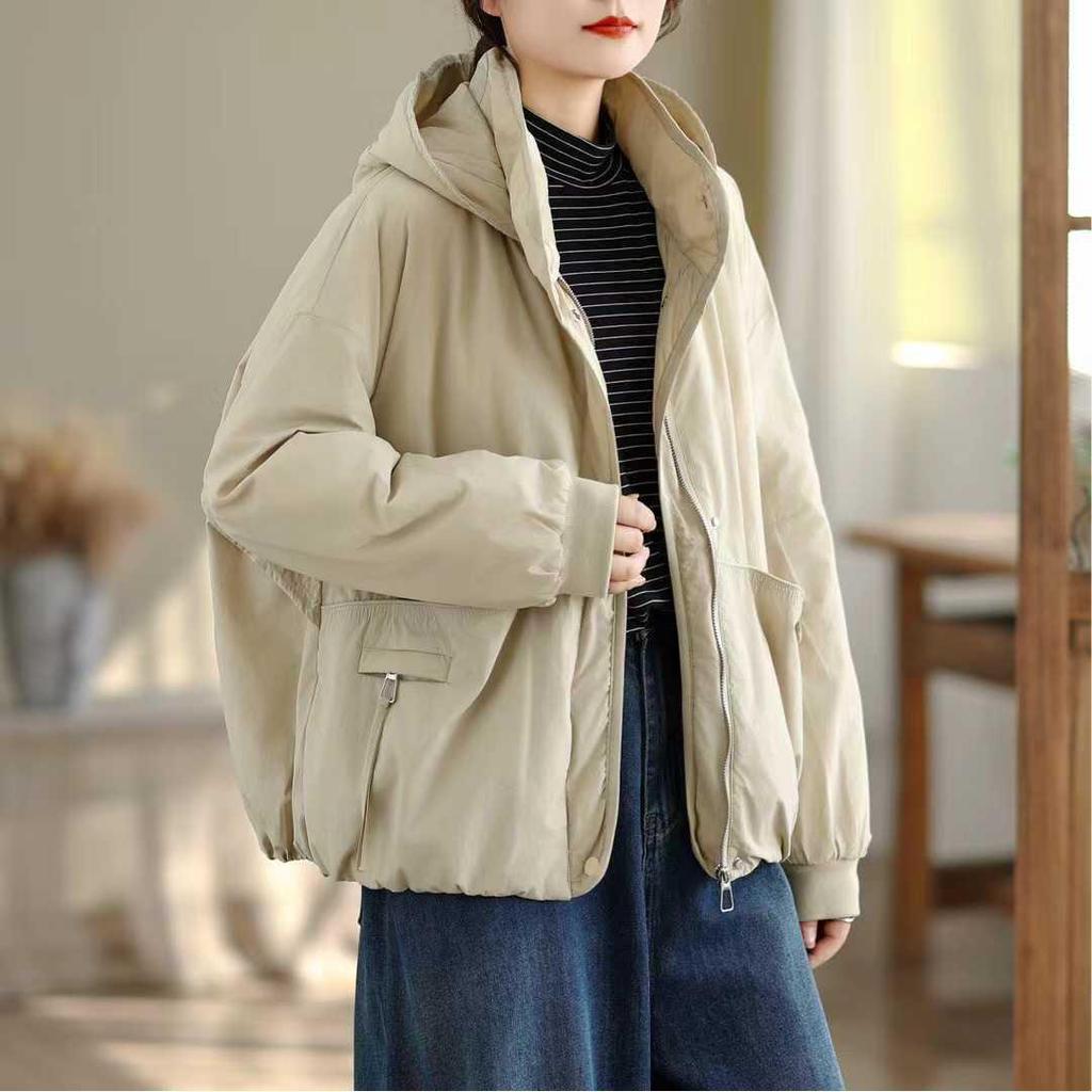 Women's 2025 Winter Korean Style Retro Cotton Jacket with Hood