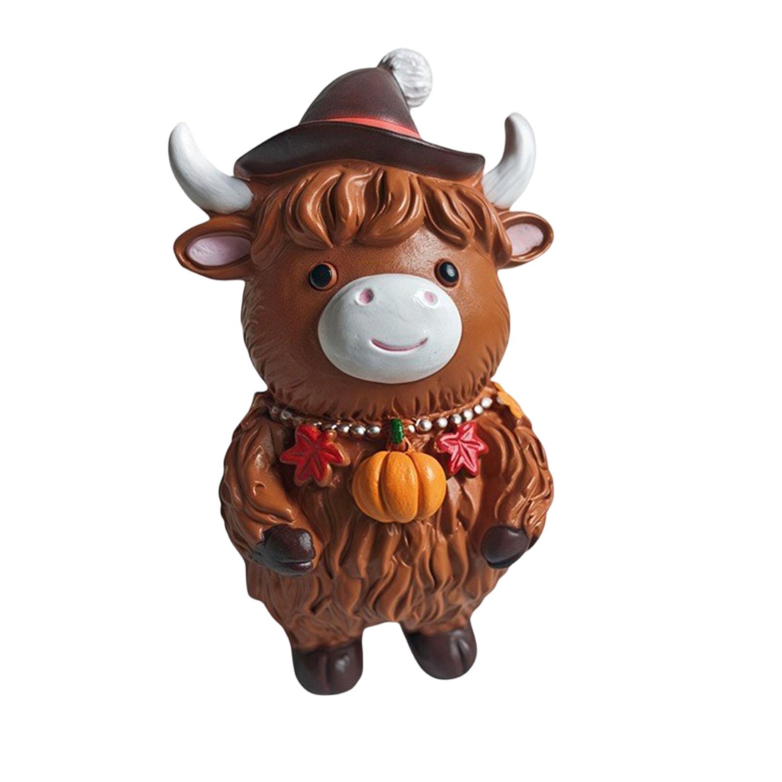 

Christmas Resin Cow Figurine with Santa Hat Resin Xmas Cow Statue Wear Resist Highland Calf Desktop Ornament Gnome Herd Gifts