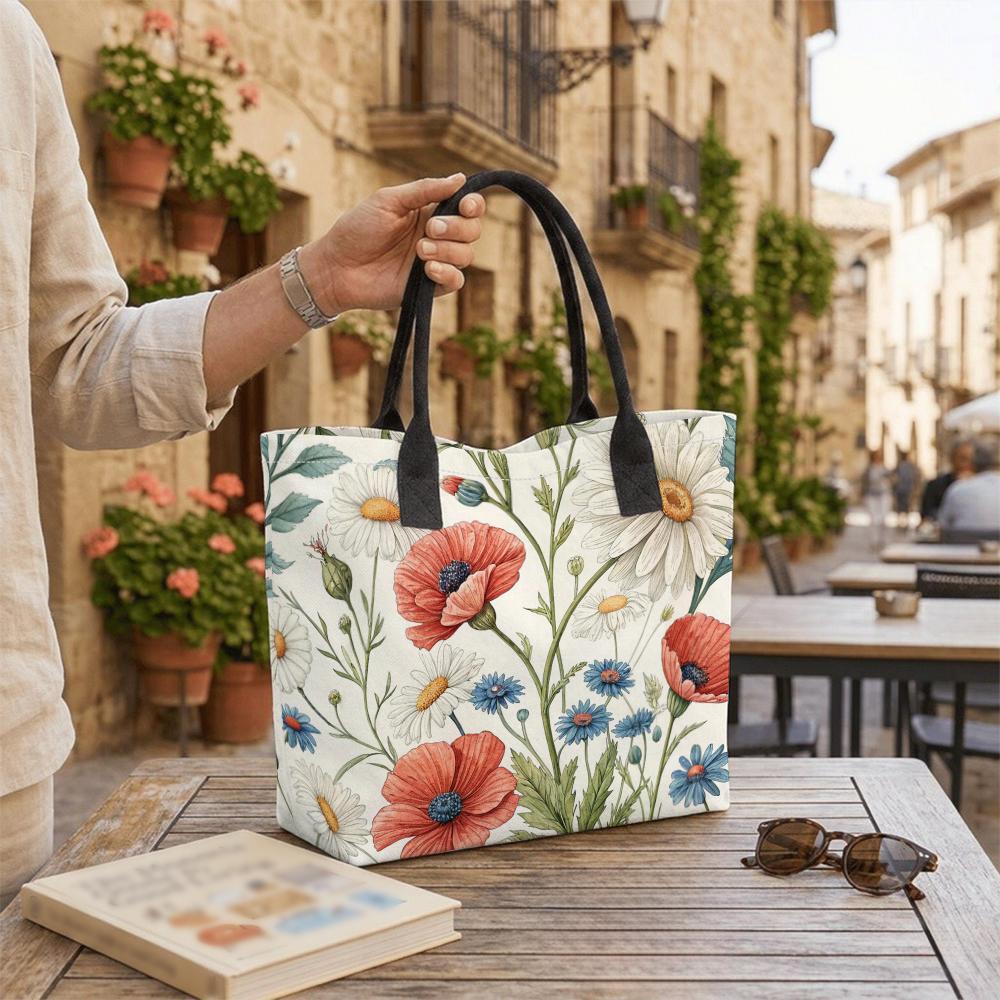 Floral Printed Tote Bag Casual Large Capacity Shoulder Handbag for Daily Use