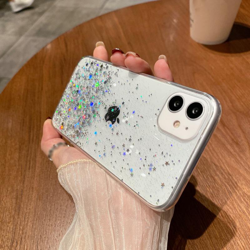 

Мягкий силиконовый чехол для телефона с милой девушкой и блестящими звездами для iphone 14 15 Pro Max Plus для Samsung S24 A05 A05S A15 A55 для Redmi 12 12C 13C POCO C65 For iphone 14 серебряный