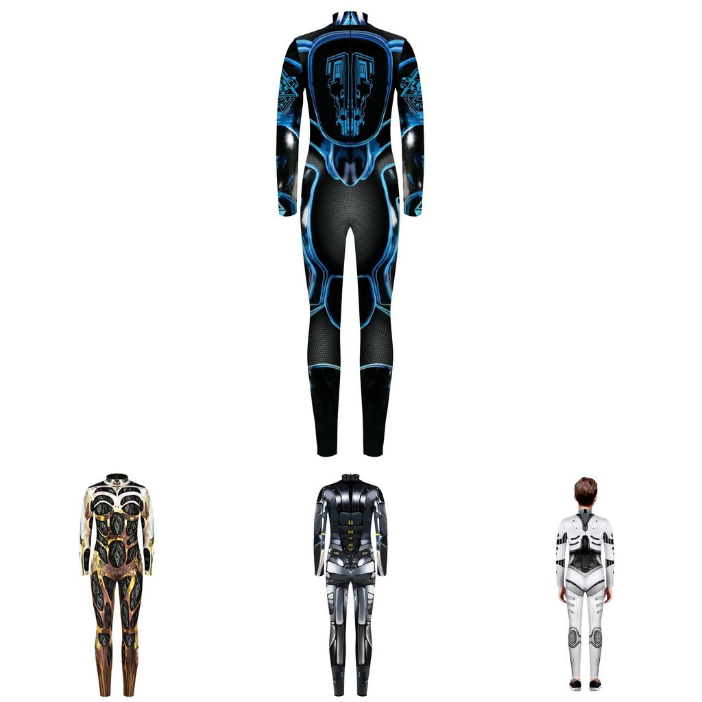 Halloween Bodysuit Costume With Robot Armor Print And Zipper Closure