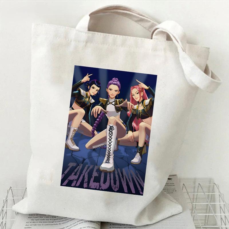 Kpop Witch Hunters Printed Canvas Bag Large Capacity Women's Daily Shopping Bag KTB