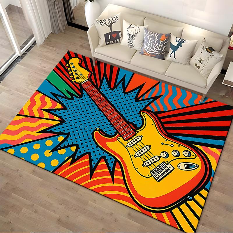 "Colorful Pop Art Style Electric Guitar Pattern Carpet for Home Decor" Suitable for Use As an Anti-slip for Living Room Bedroom Sofas