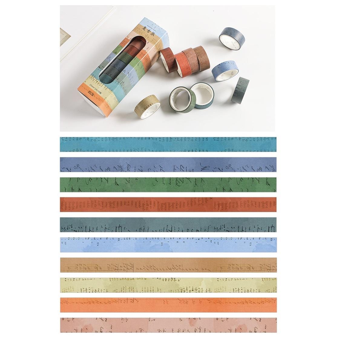 

10pcs Vintage Design Masking Tape Set 15mm Alphabet Number Plaid Color Adhesive Washi Tapes Stickers Decoration A6196
