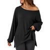Women's Casual Long Sleeve Tunic Top Loose Fit Round Neck Side Slit T-Shirt Blouse