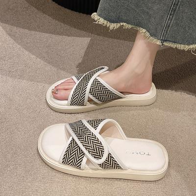 Slippers Women's Summer Wear 2025 New Fashion Thick-soled One-word Slippers Women's French Soft-soled Beach Cool Slippers Women