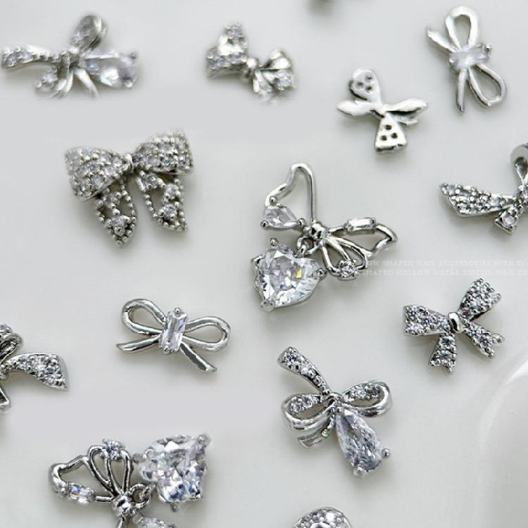 Ribbon Bowknot Nail Art Charms Bow Nail Art Decoration Silver Bowknot Nail Charm