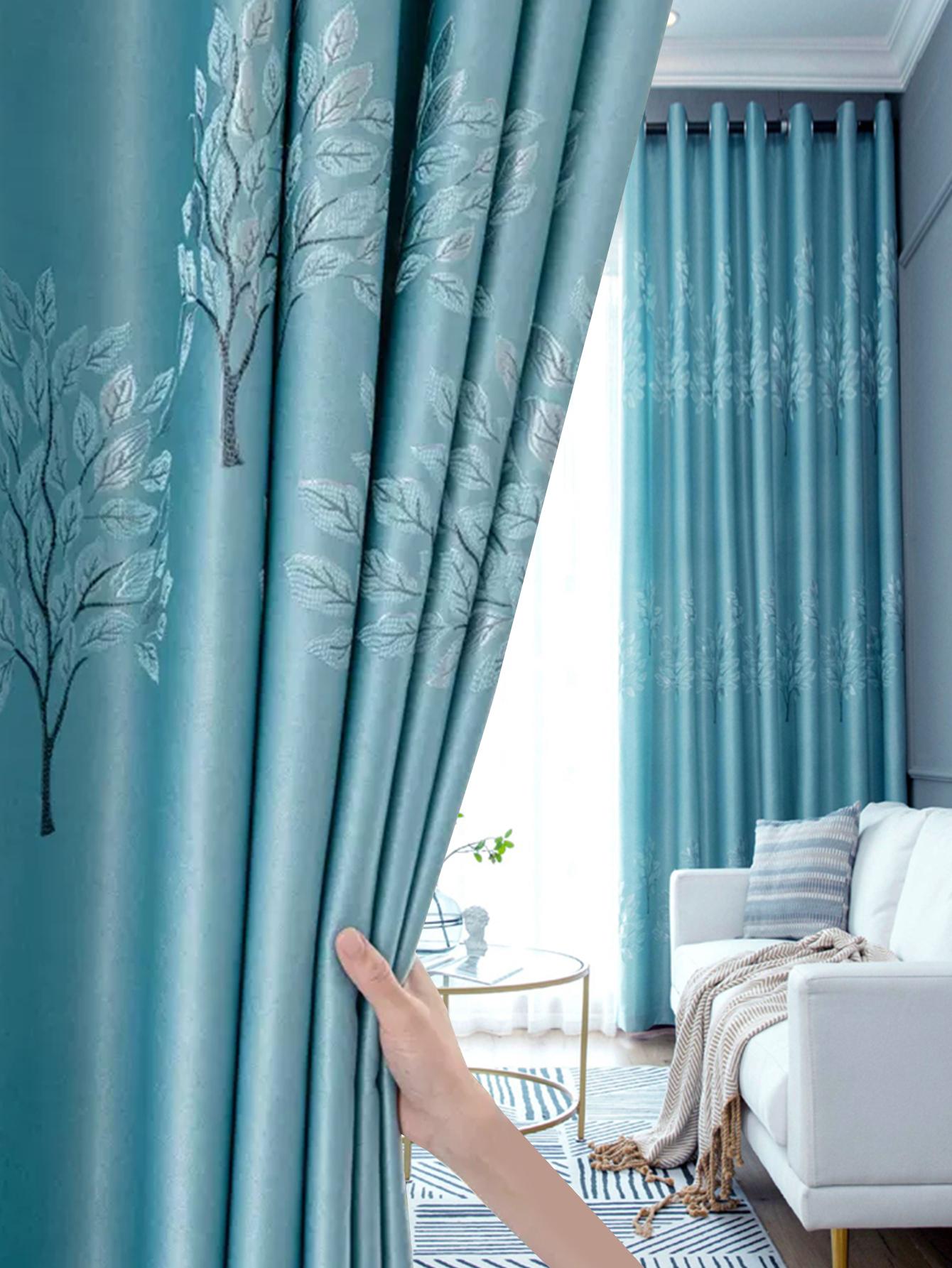 Verdikte Volledig Verduisterende Blauwe Gordijnen Frisse Platteland Woonkamer Slaapkamer Isolatie Lichtblokkerend Eenvoudig Zonnescherm Doek W100xH200cm&Rod pocket blauw