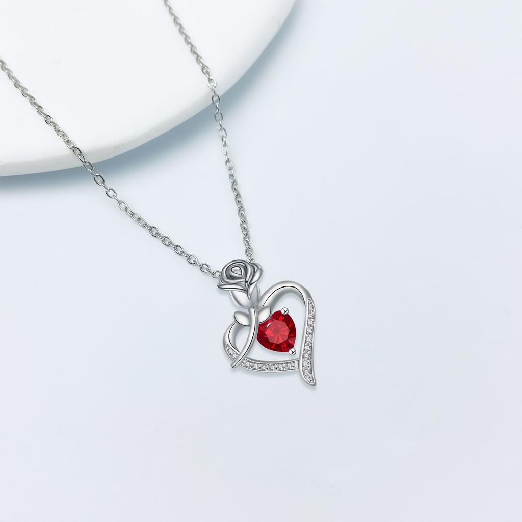 Necklace Pendant Silver Women' Rose Chain Heart CRYSTAL Gift